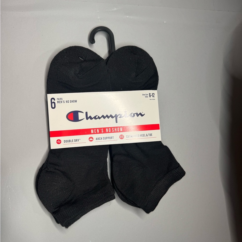 Champion Men's Black Athletic No Show Socks (Bundle 2pk = 12 pairs)